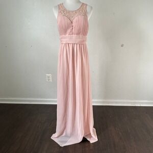 Maxi Prom Dress Womens Sz M, Babydoll‎ Dress Lace Beaded Coquette Chiffon Sheer